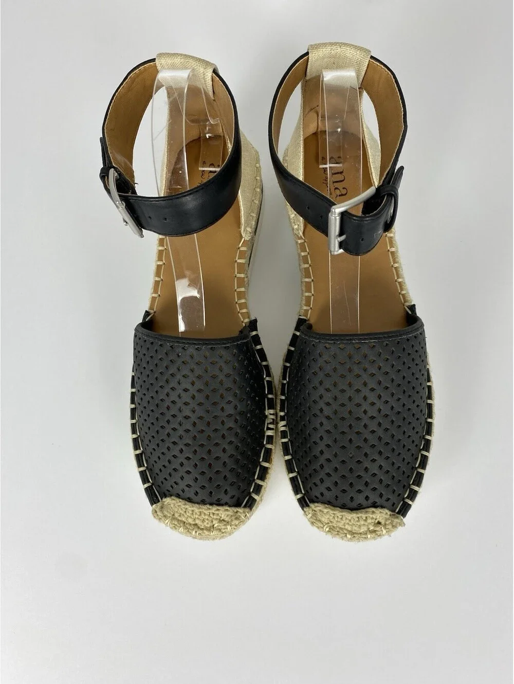 a.n.a Carrie Women's Sandals Size 8.5M Black Tan Espadrille Platform Ankle Strap